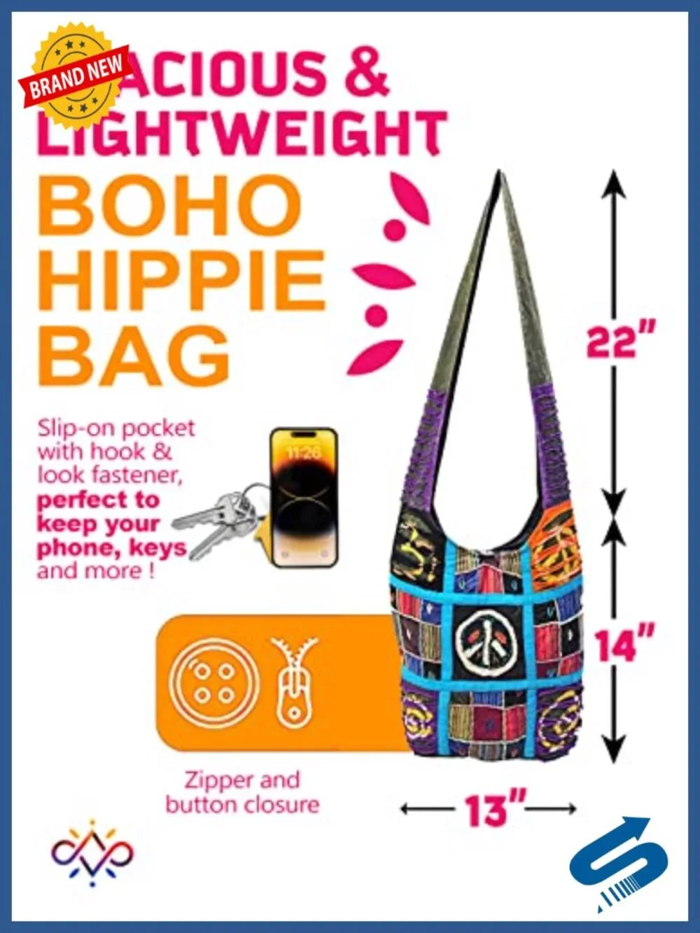 Boho Crossbody Bag Handmade Upcycled Cotton Tote with XL Strap